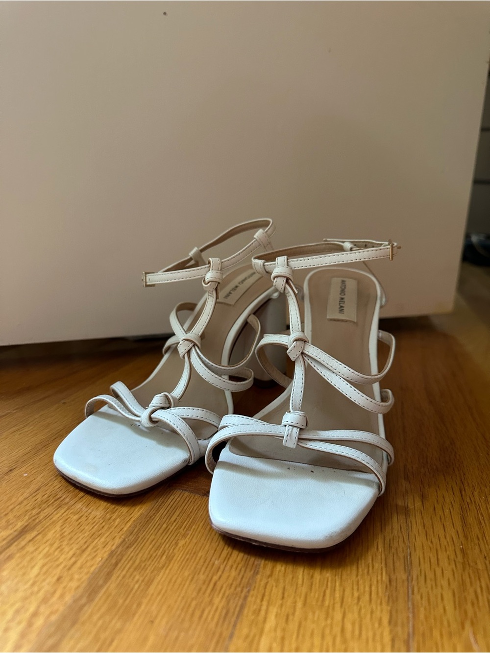 ANTONIO MELANI White Strappy Knot Heeled Sandals